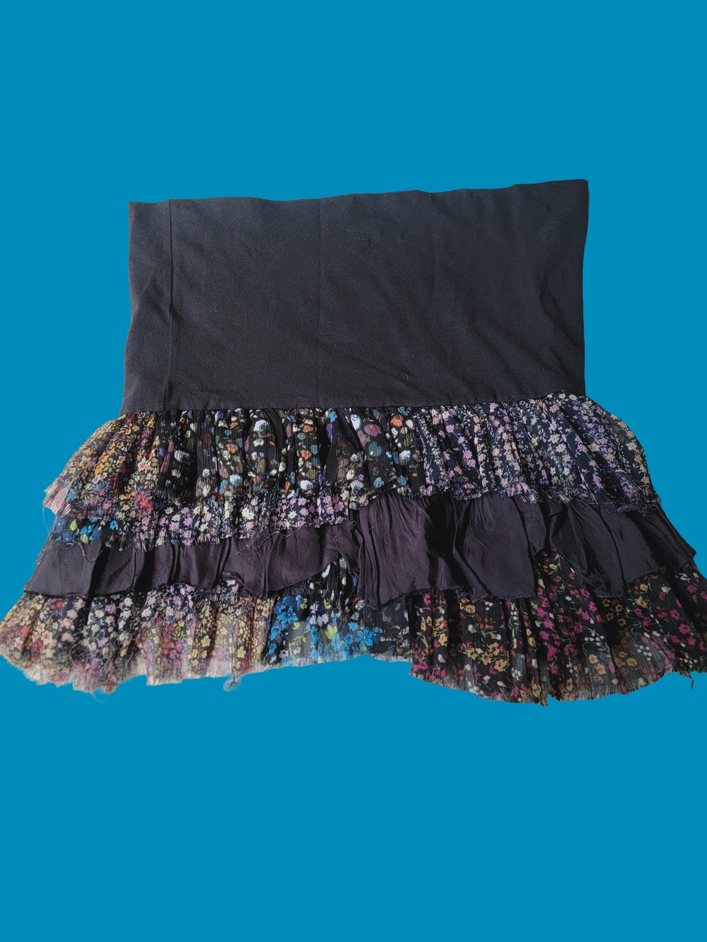 FP ONE Free People Raw Frayed Edge Floral Print Bohobocentric Mini Skirt Or Top